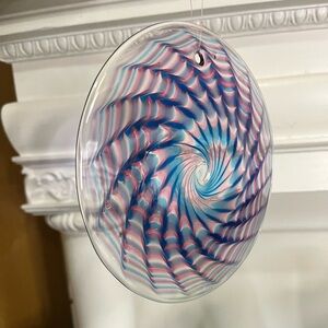 Vintage Y2K art glass suncatcher handmade signed 6.75"